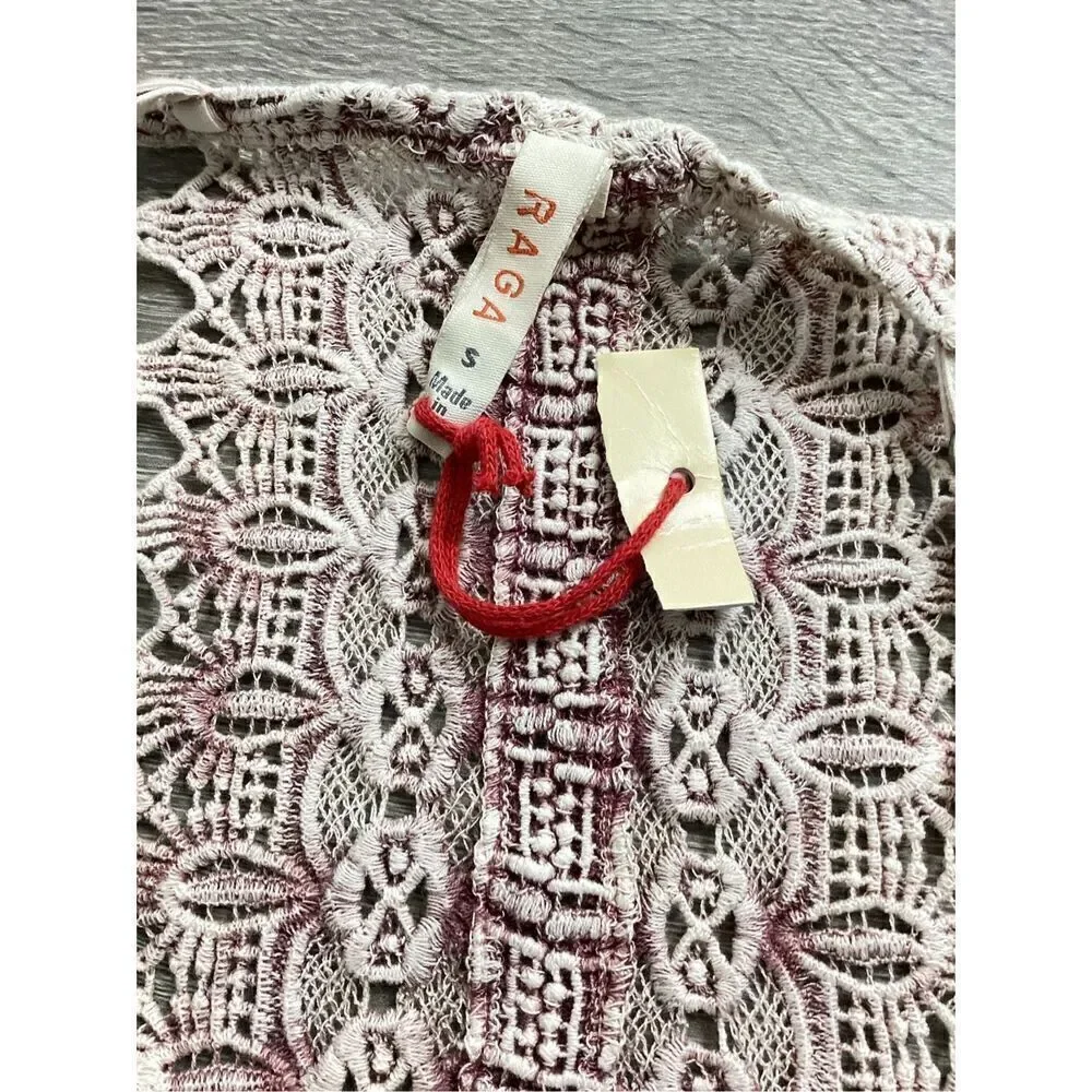 New. RAGA boho ivory/pink embroidered crop top. Small. Retails $109 - Picture 8 of 8